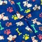 Blue-White-Multi Polyester Dog Printed Polar Fleece Knit Fabric By the Yard